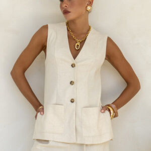Heychic Keke Beige Linen Blend Vest Keke Beige Linen Blend Vest