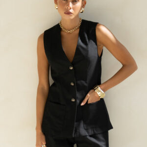 Heychic Keke Black Linen Blend Vest Keke Black Linen Blend Vest