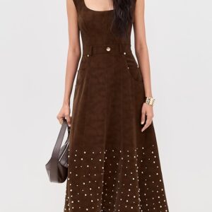 AMUR Kenny Faux Suede Studded Midi Dress