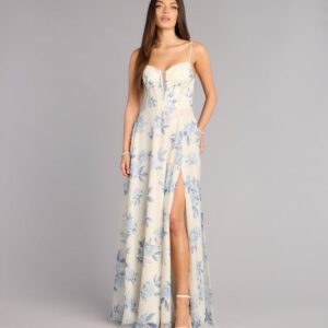 Kensie Floral Chiffon Slit Formal Dress