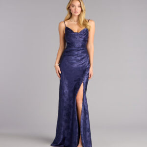 Windsor Kensie Satin Cowl Neck Slit Formal Dress Kensie Satin Cowl Neck Slit Formal Dress