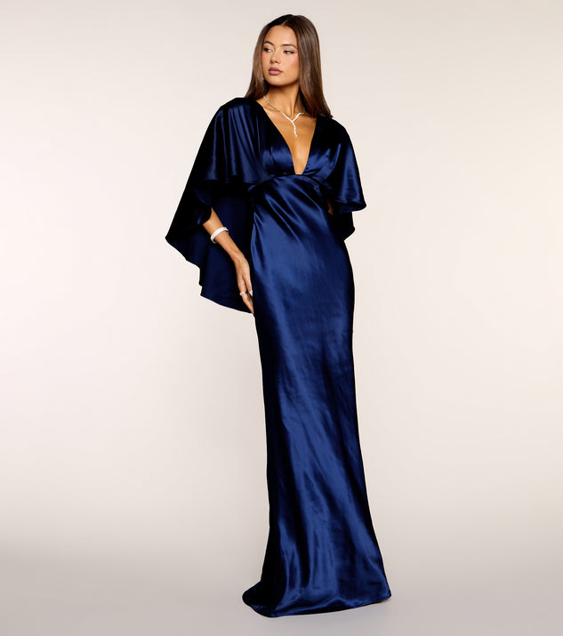 Windsor Kerry Satin Cape Mermaid Formal Dress