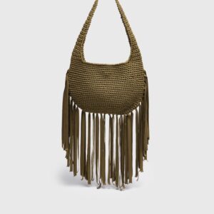 Khaki Adaline Fringe Crochet Bag
