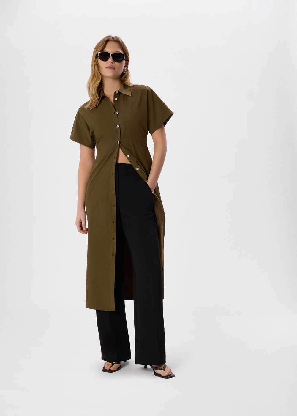 Khaki Cut Out Back Poplin Midi Dress - Image 2