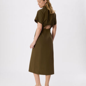 Khaki Cut Out Back Poplin Midi Dress