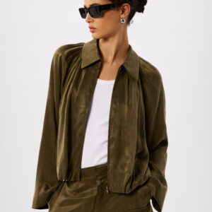 Khaki Drapey Bubble Hem Jacket