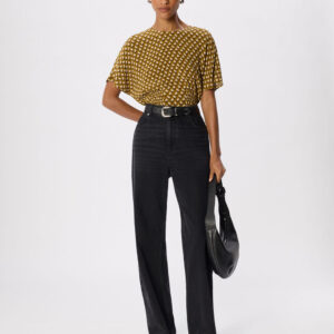 Khaki Ikat Spot Shirred Blouse