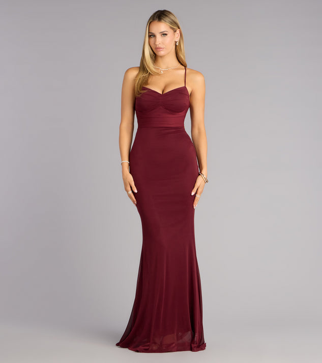 Windsor Khloe Mesh Lace-Up Mermaid Formal Dress