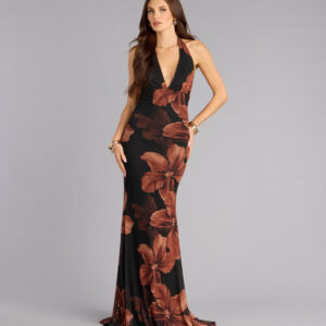 Windsor Kiana Floral Mesh Halter Mermaid Formal Dress Kiana Floral Mesh Halter Mermaid Formal Dress