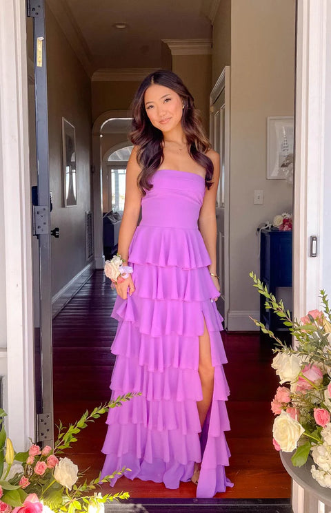 BB Exclusive Kim Magenta Strapless Ruffle Prom Dress