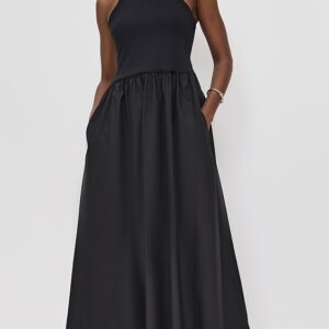 Knit Poplin Racer Maxi Dress