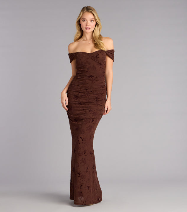 Windsor Kourt Flocked Velvet Mermaid Formal Dress