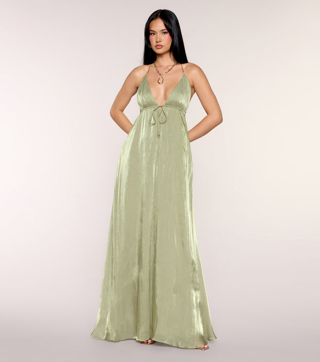 Windsor Kristie Pleated Satin A-Line Formal Dress