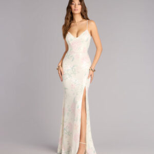 Windsor Lacey Floral Sequin Mermaid Formal Dress Lacey Floral Sequin Mermaid Formal Dress