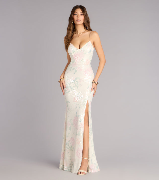Windsor Lacey Floral Sequin Mermaid Formal Dress
