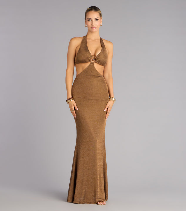 Windsor Laren Metallic Halter Mermaid Formal Dress