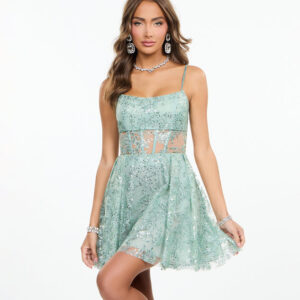 Larissa Glitter Lace Up A-Line Dress