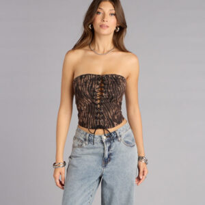 Late Night Edge Zebra Lace-Up Corset Top