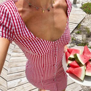 Lauree Red Gingham Button Front Mini Dress