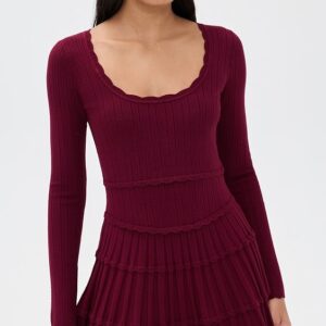 Lavender Long Sleeve Pointelle Sweater Minidress