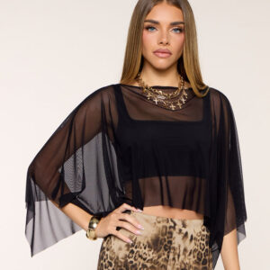 Windsor Layered Right Mesh Poncho Top Layered Right Mesh Poncho Top