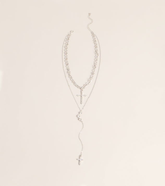 Windsor Layered Sparkle Rhinestone Cross Charm Lariat Necklace