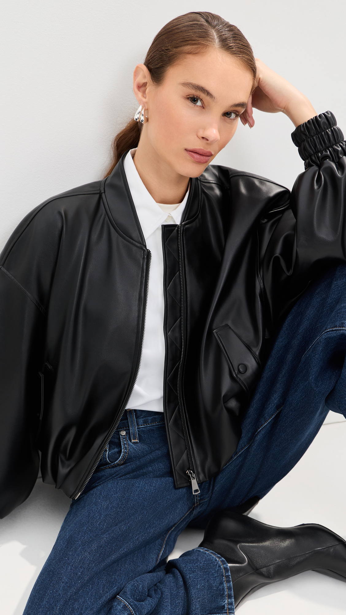 LE BOP Dawn Faux Leather Exaggerated Sleeve Jacket - Image 2