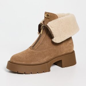 Coach Leah Platform Suede Shearling Zip Booties