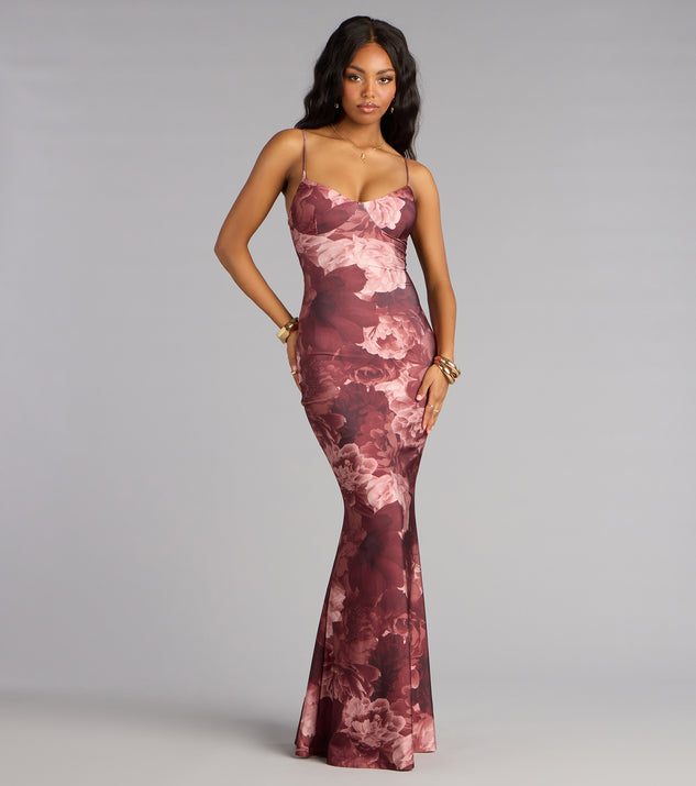 Windsor Leanne Floral Lace-Up Mermaid Dress