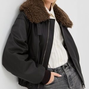Lemaire Leather Blouson with Shearling Collar