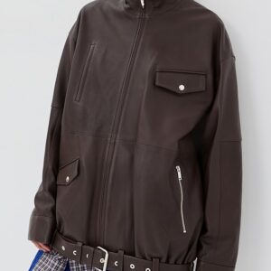 Tibi Leather Moto Bomber