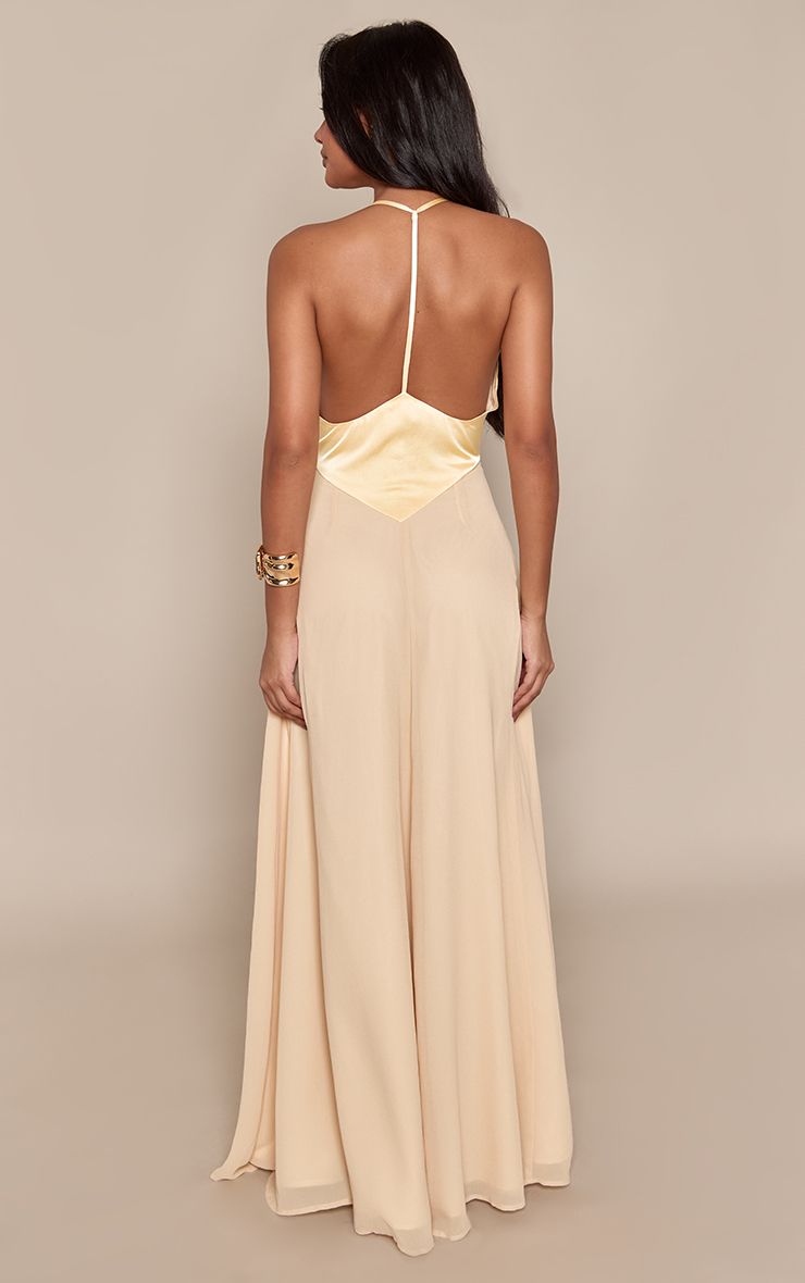 PrettyLittleThing Lemon Satin Contrast Strappy Maxi Dress