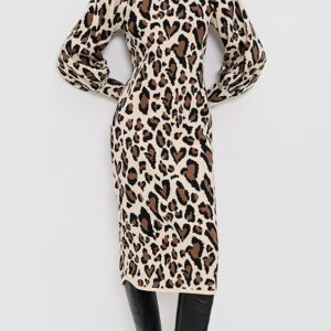 Leopard Print Knit Midi Dress