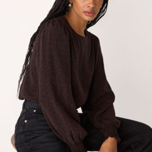 Leopard Shirred Cuff Blouse