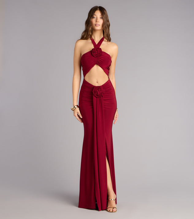 Windsor Lilian Halter Flower Cutout Mermaid Formal Dress