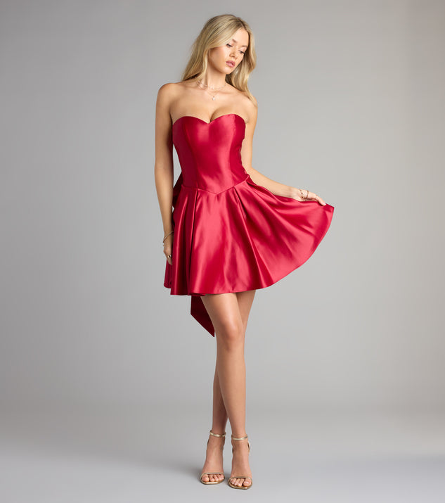 Windsor Lille Bow Back Satin Strapless Skater Dress