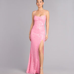 Lilyanna Floral Sequin Slit Formal Dress