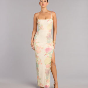Windsor Linda Floral Beaded Column Formal Dress Linda Floral Beaded Column Formal Dress