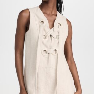 English Factory Linen Lace Up Front Dress