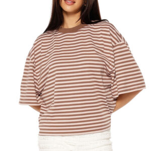 Lioness Bloom Short Sleeve Top Chocolate Blush Stripe