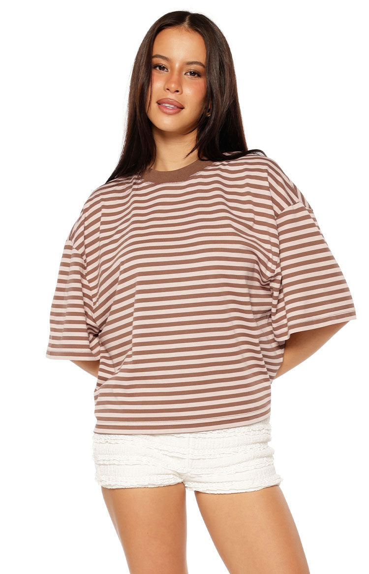 Lioness Lioness Bloom Short Sleeve Top Chocolate Blush Stripe