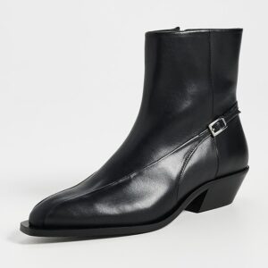 ALOHAS Lizzie Black Leather Ankle Boots