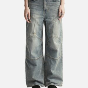YEEL Logo Print Paneled Pants Blue