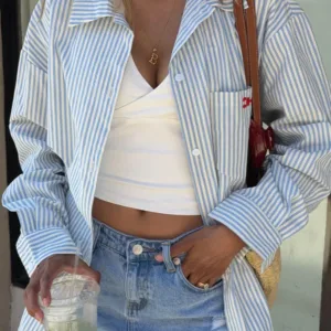 BB Exclusive Lola Blue Stripe Embroidered Button Up Shirt Lola Blue Stripe Embroidered Button Up Shirt