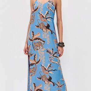 Las Sureñas Long Dress – Statement Tiger Print in a Fluid Satin Maxi Long Dress