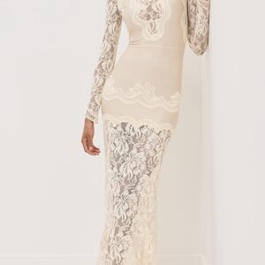 rabanne Long Dress in Lace and Jersey