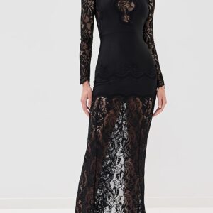 rabanne Long Dress in Lace and Jersey