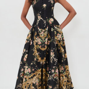 Camilla Long Flared Linen Corset Dress