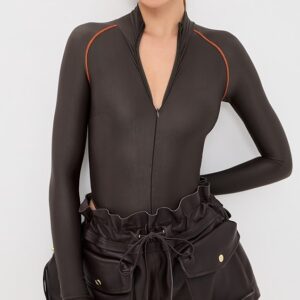 LaQuan Smith Long Sleeve Bodysuit with Top Stitching