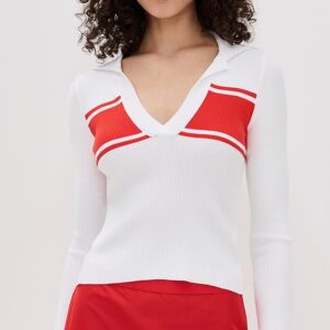 Long Sleeve Collar Pullover Polo with Stripe